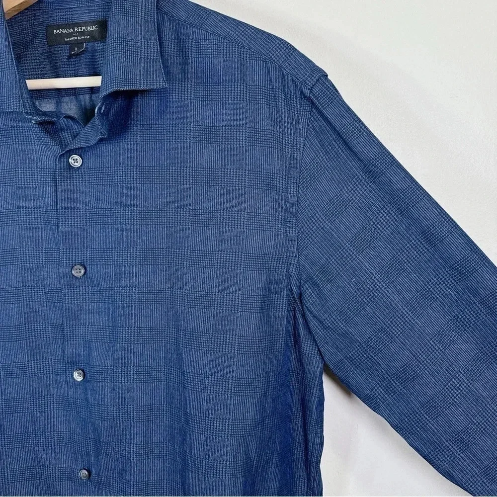 Banana Republic Plaid Denim Chambray Slim Fit Button Shirt